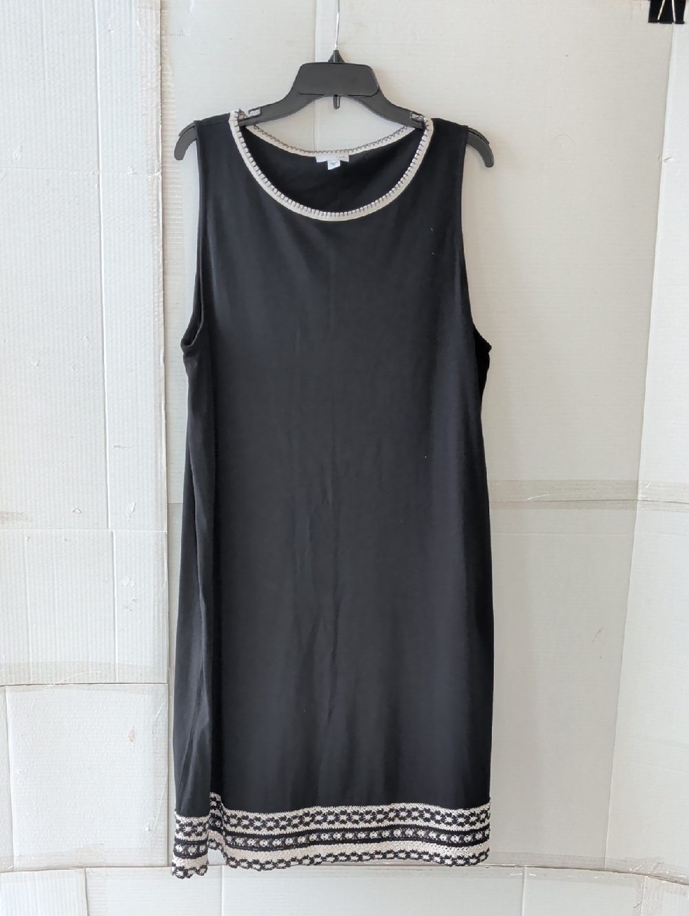 J. Jill Black T-shirt Dress Midi w/ White Trim crochet Detail SZ XL Resort Chic